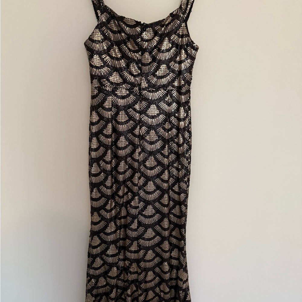 Baltic Born NWT black and gold art deco sequin full length gown XL/1X